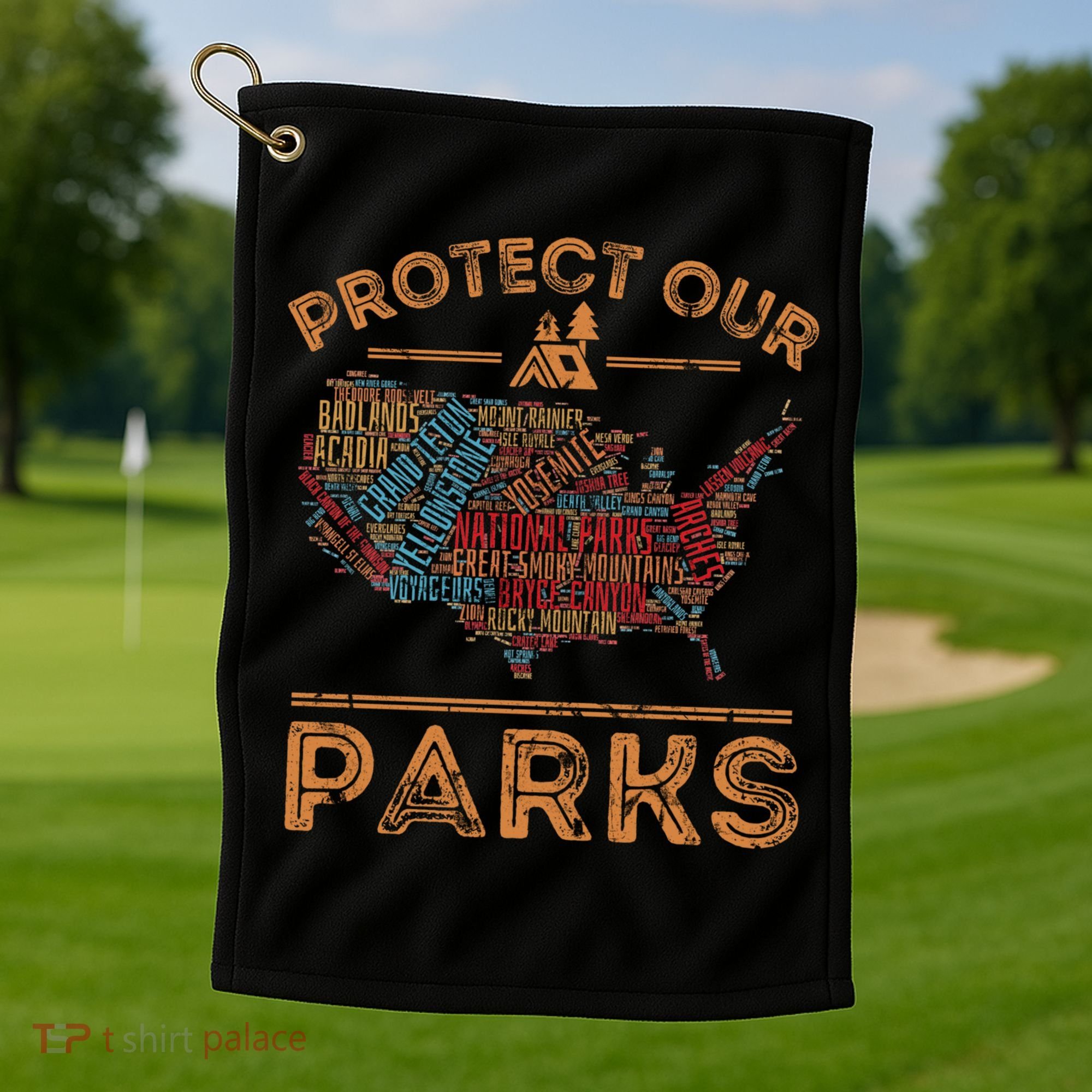 Protect Our Parks National Park Map Hiking Usa Gift Golf Towel