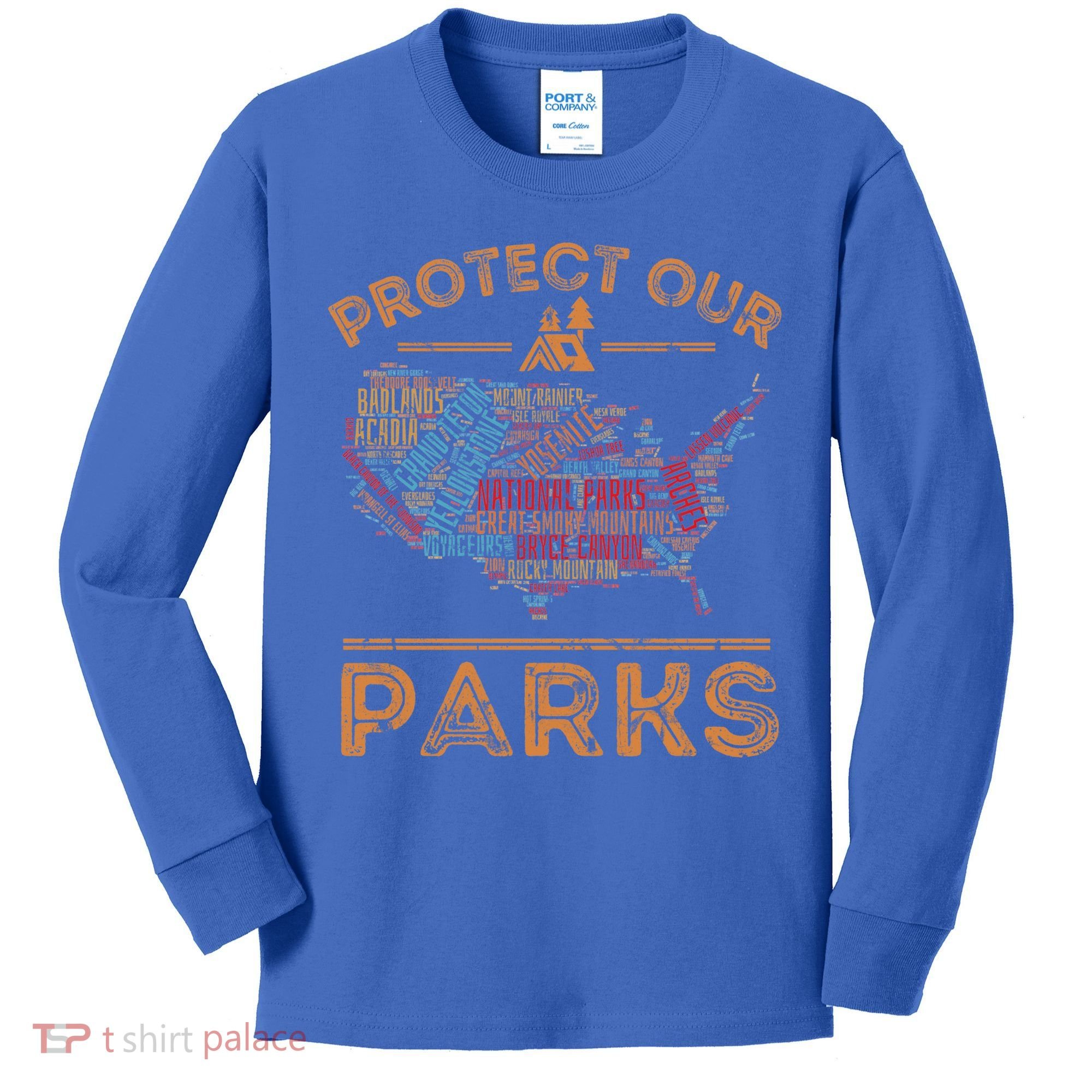 Protect Our Parks National Park Map Hiking Usa Gift Kids Long Sleeve Shirt