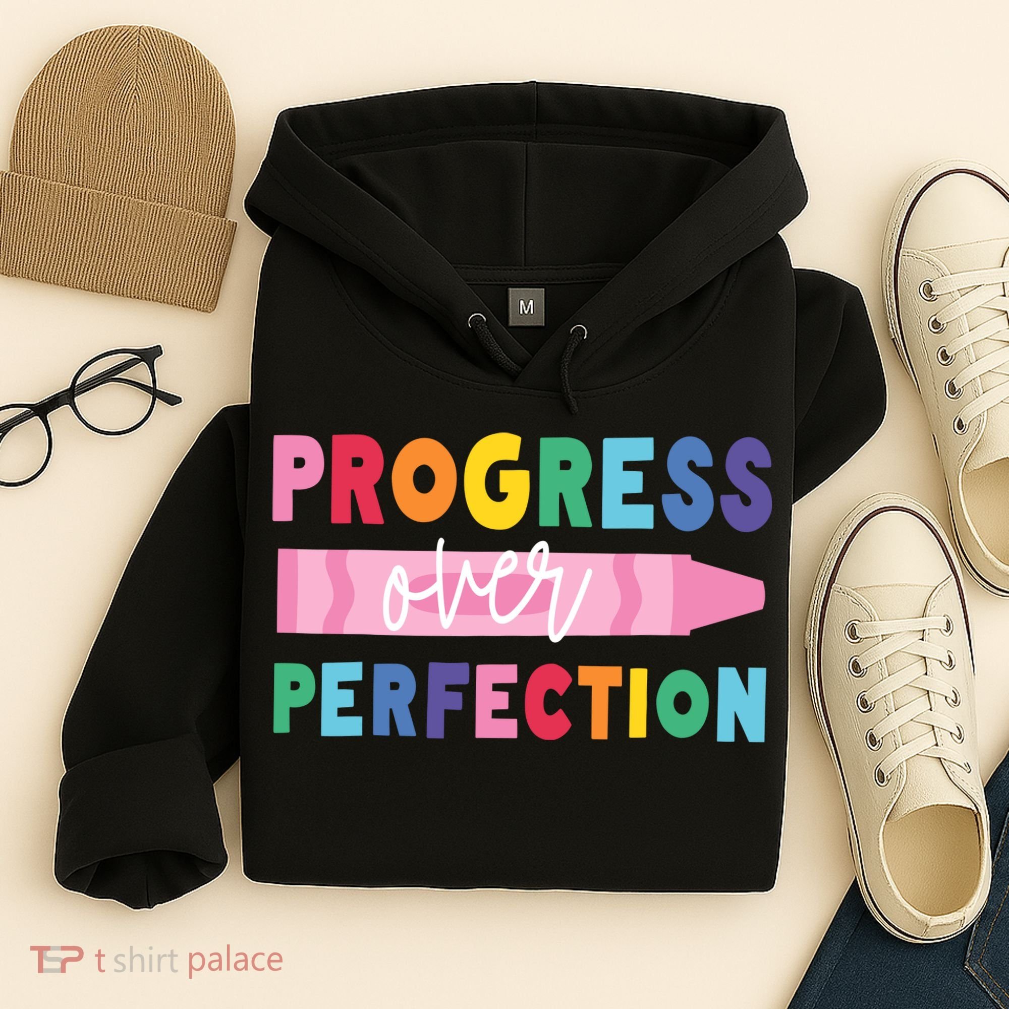 Progress Over Perfection Funny Motivational Teacher School Hoodie