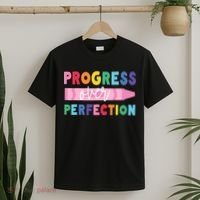 Progress Over Perfection Funny Motivational Teacher School T-Shirt thumb 2