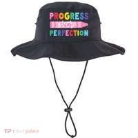 Progress Over Perfection Funny Motivational Teacher School Bucket Hat thumb 0