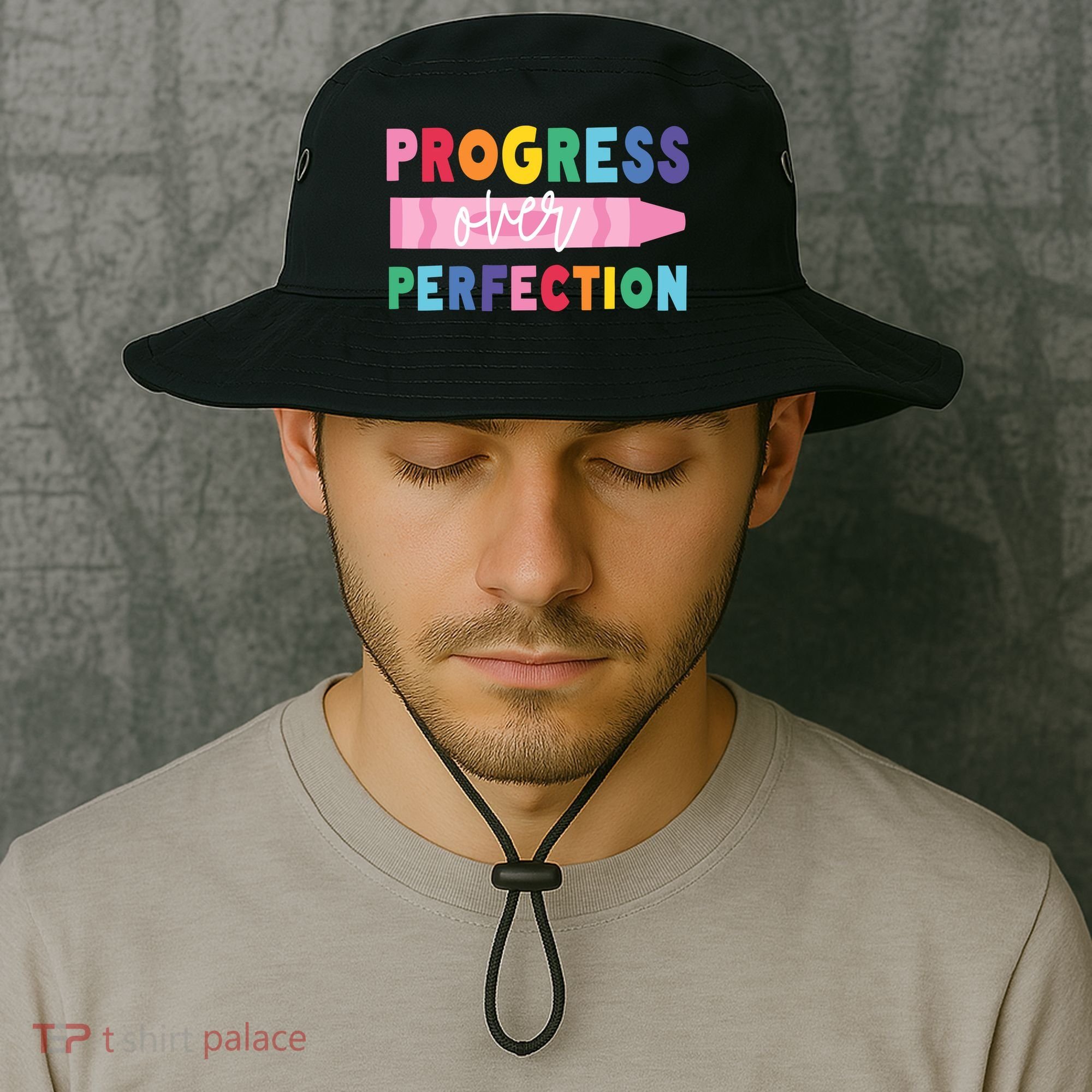 Progress Over Perfection Funny Motivational Teacher School Bucket Hat