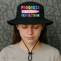 Progress Over Perfection Funny Motivational Teacher School Bucket Hat thumb 3