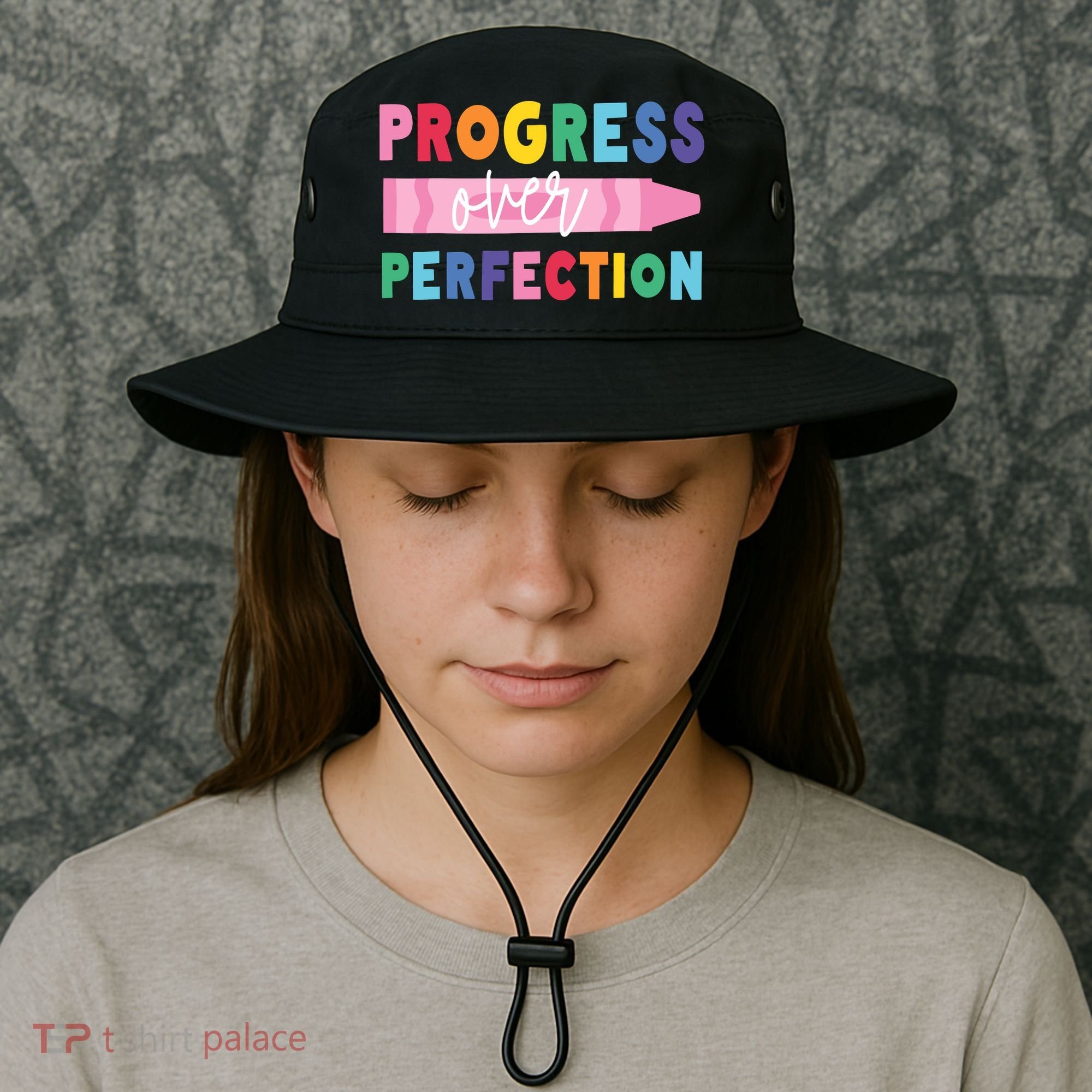 Progress Over Perfection Funny Motivational Teacher School Bucket Hat