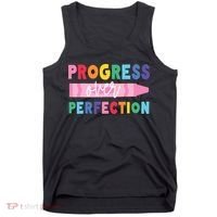 Progress Over Perfection Funny Motivational Teacher School Tank Top thumb 0