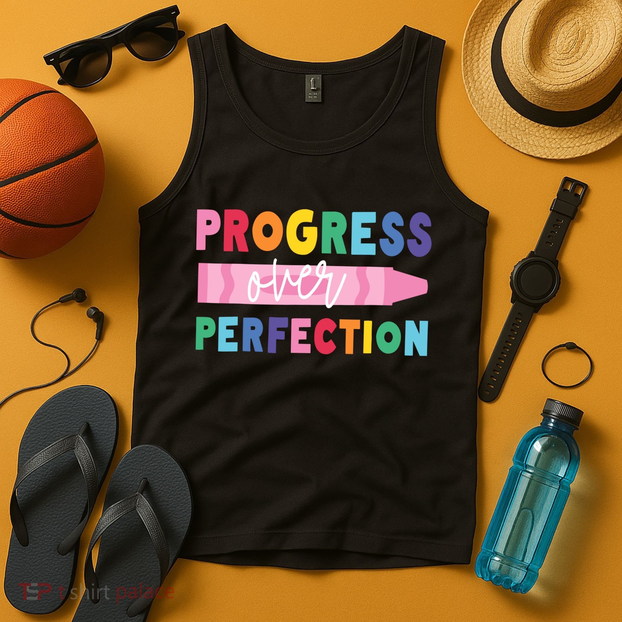 Progress Over Perfection Funny Motivational Teacher School Tank Top