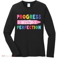 Progress Over Perfection Funny Motivational Teacher School Women's Long Sleeve Shirt thumb 0