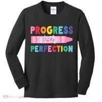 Progress Over Perfection Funny Motivational Teacher School Kids Long Sleeve Shirt thumb 0