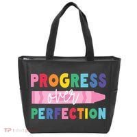 Progress Over Perfection Funny Motivational Teacher School Tote Bag thumb 0