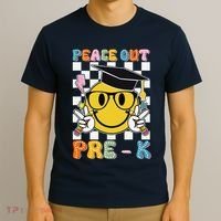Peace Out Pre K Last Day Of School Smile Face Teachers T-Shirt thumb 3