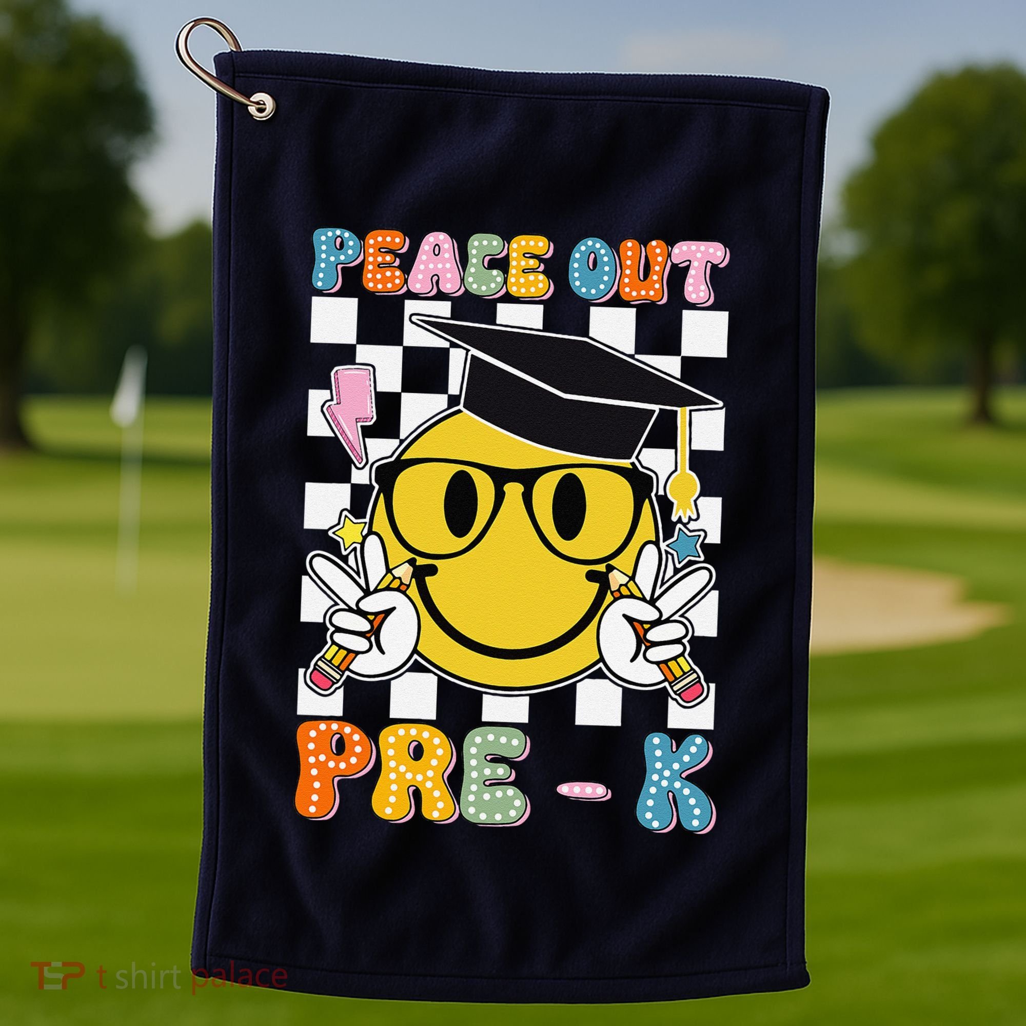 Peace Out Pre K Last Day Of School Smile Face Teachers Golf Towel