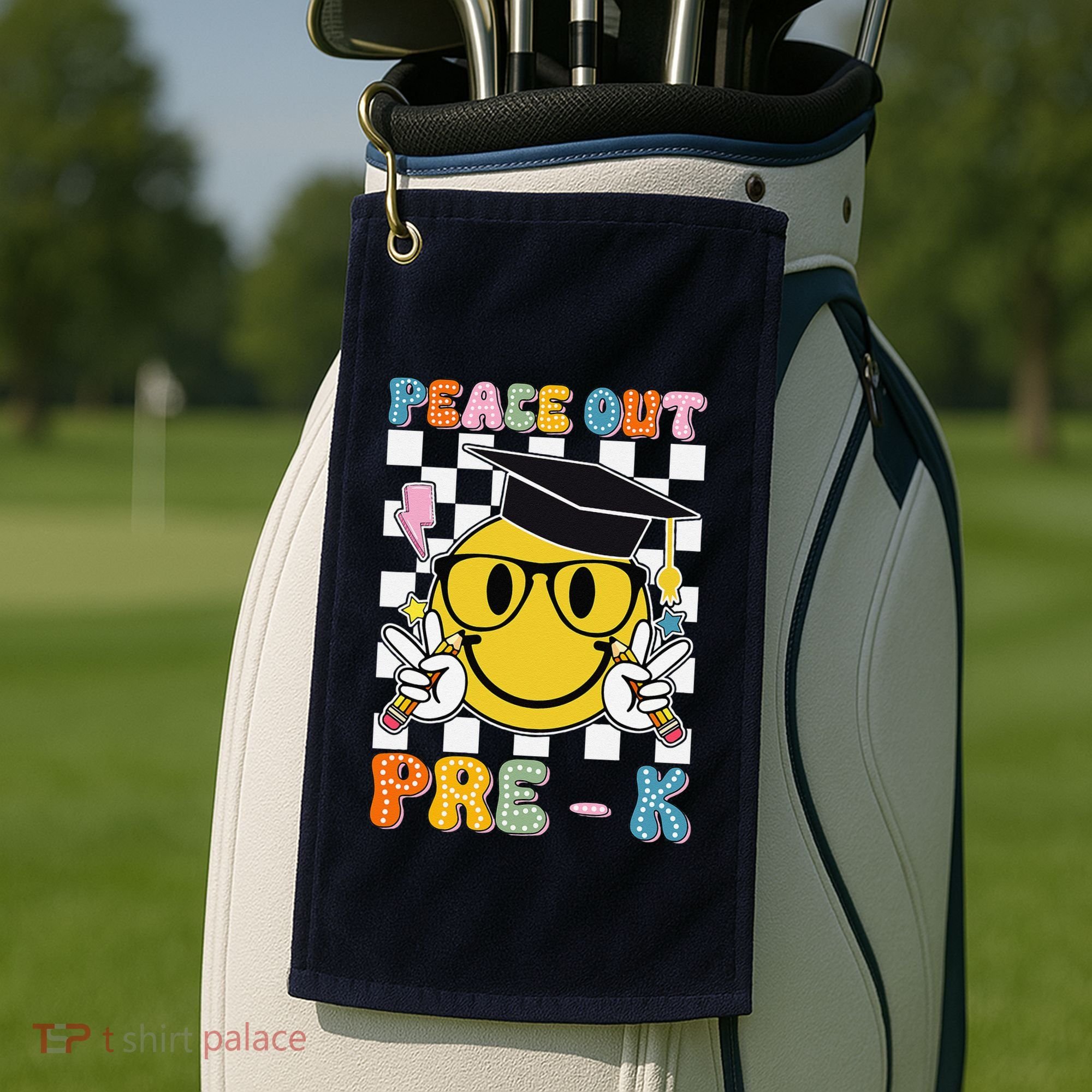 Peace Out Pre K Last Day Of School Smile Face Teachers Golf Towel