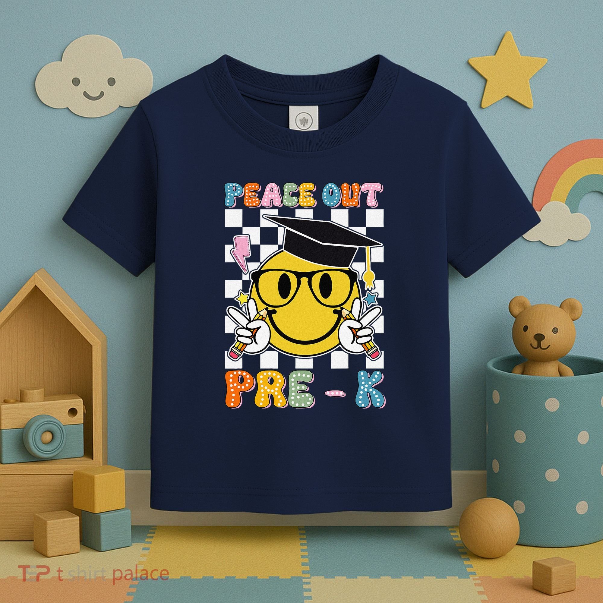 Peace Out Pre K Last Day Of School Smile Face Teachers Toddler T-Shirt