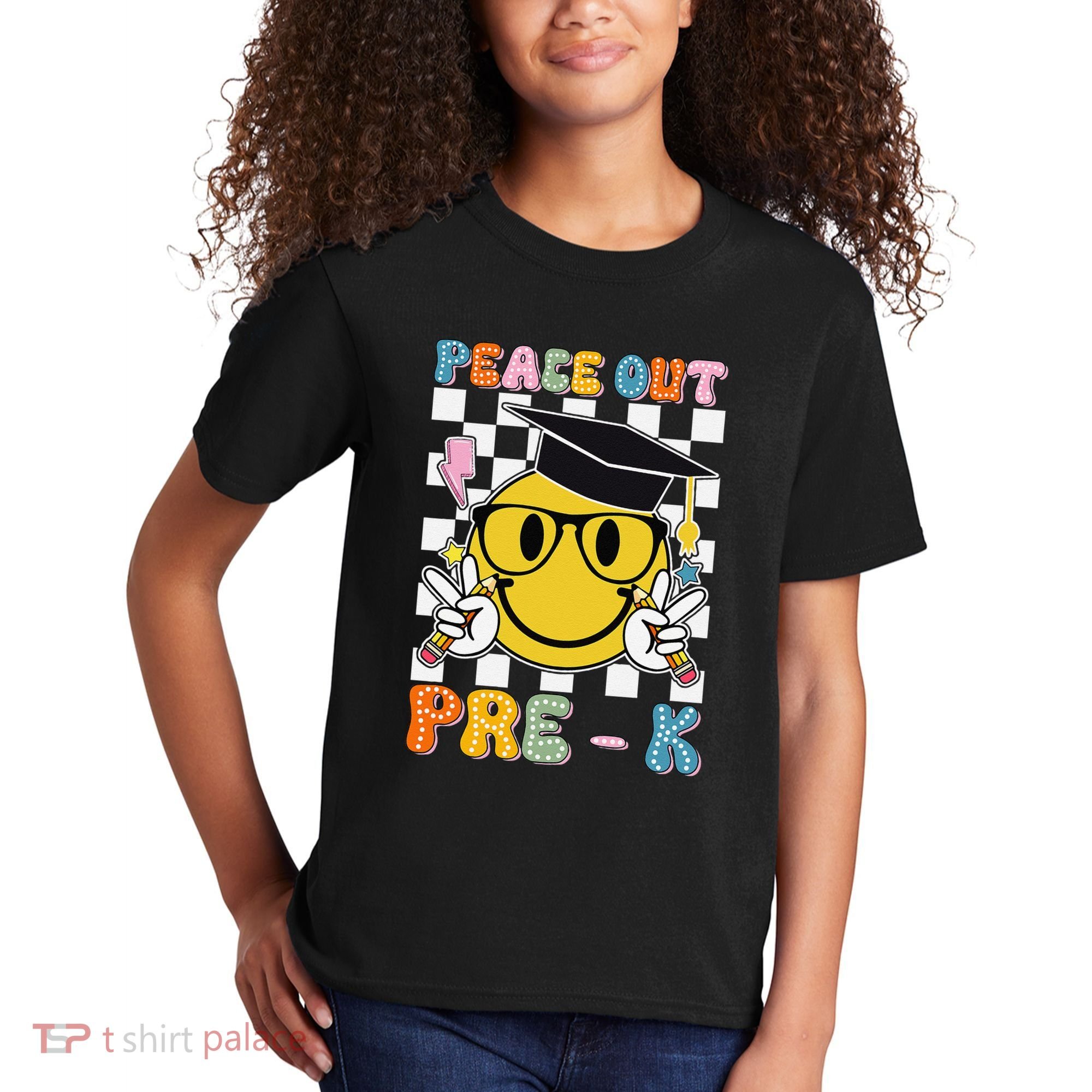 Peace Out Pre K Last Day Of School Smile Face Teachers Kids T-Shirt