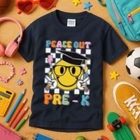 Peace Out Pre K Last Day Of School Smile Face Teachers Kids T-Shirt thumb 3