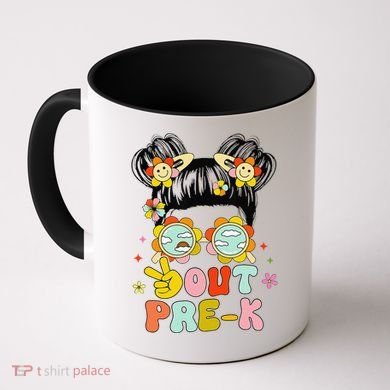 Peace Out Prek Graduation Messy Bun Coffee Mug