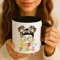 Peace Out Prek Graduation Messy Bun Coffee Mug thumb 3