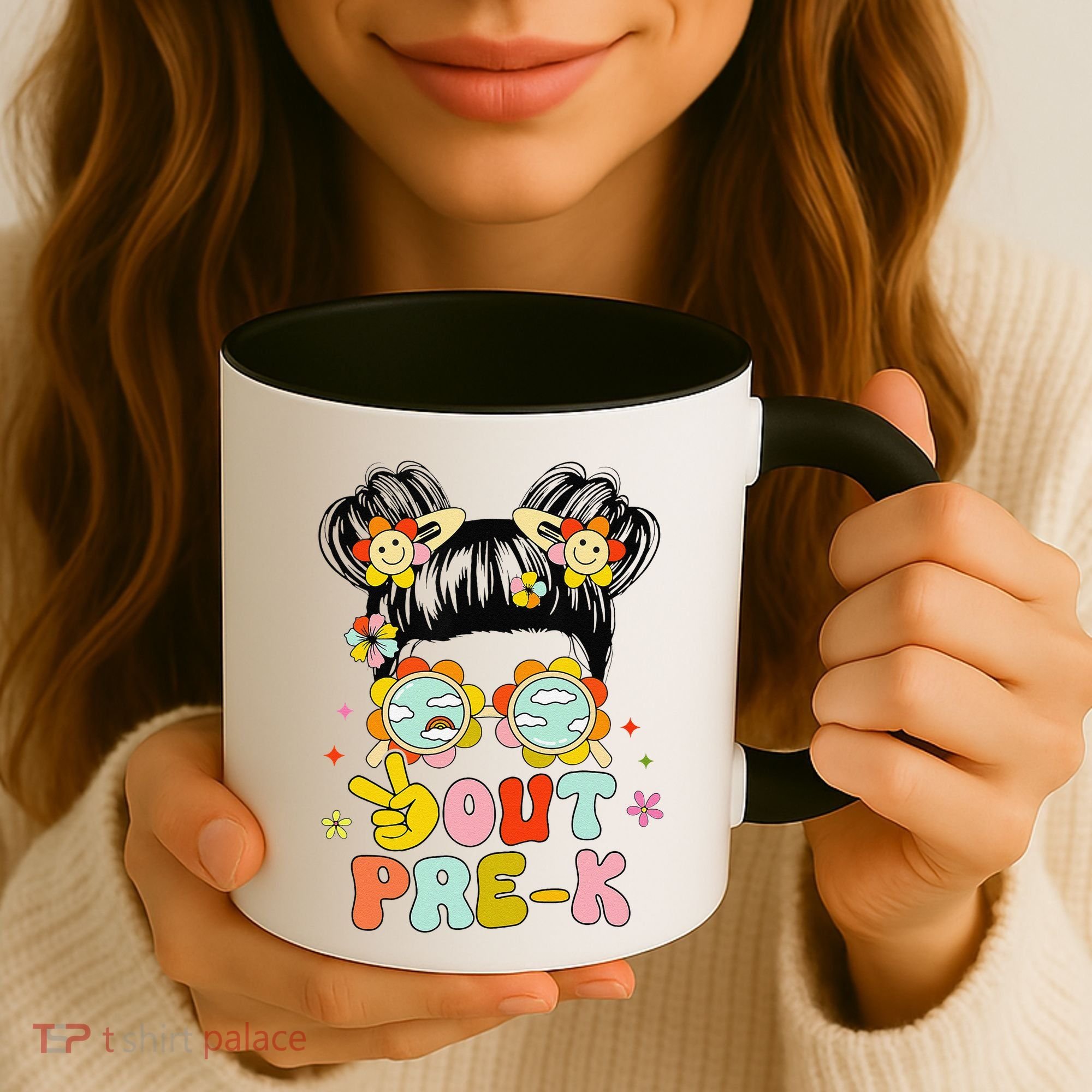 Peace Out Prek Graduation Messy Bun Coffee Mug