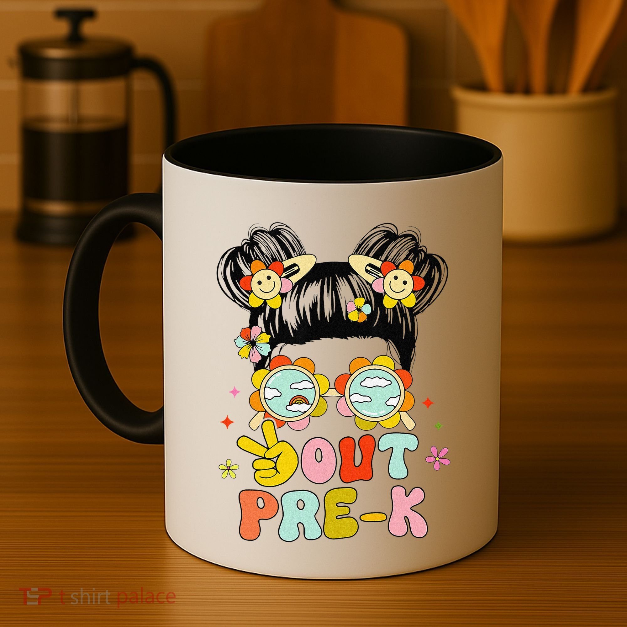 Peace Out Prek Graduation Messy Bun Coffee Mug