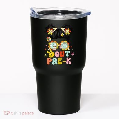Peace Out Prek Graduation Messy Bun Tumbler