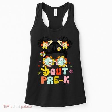 Peace Out Prek Graduation Messy Bun Women's Tank Top