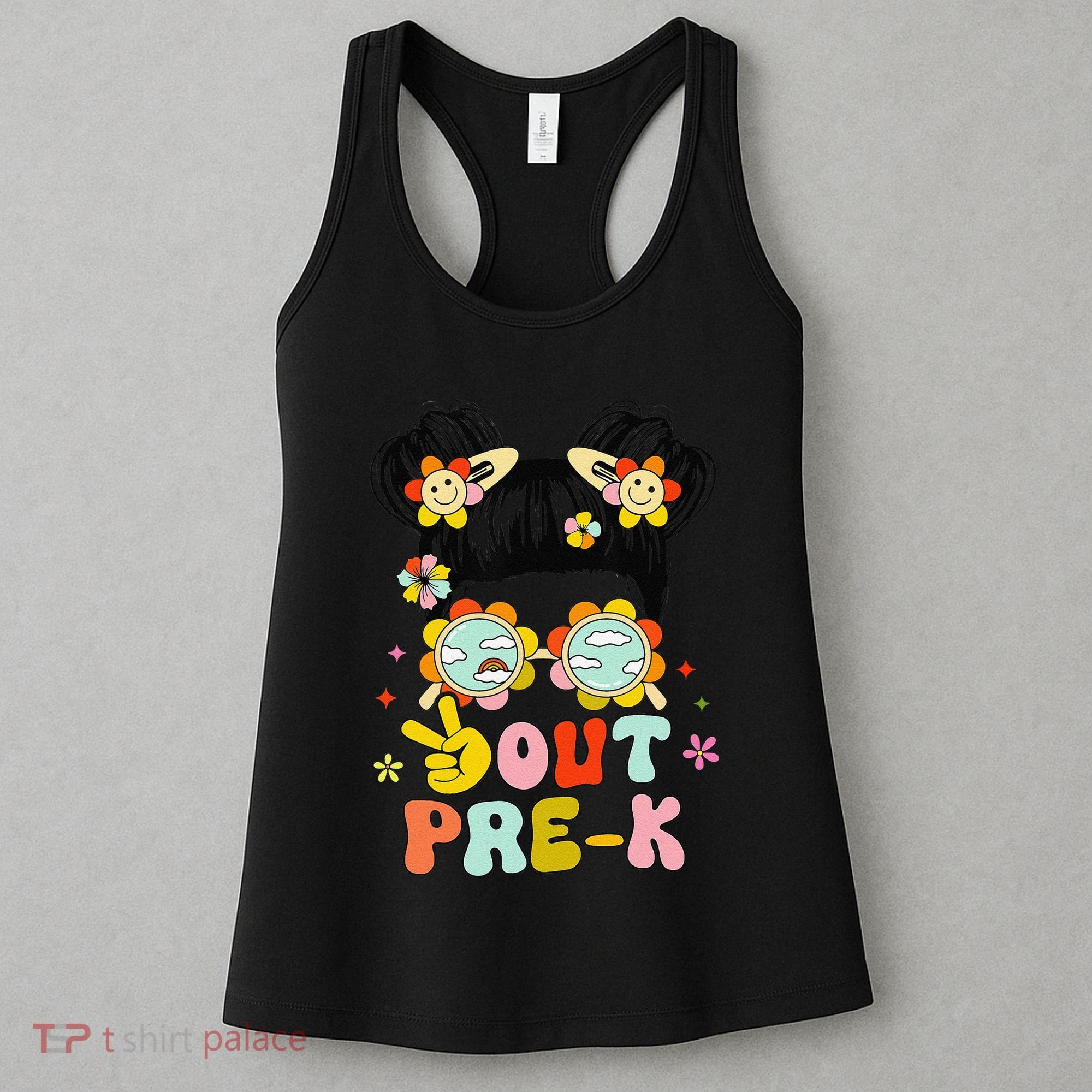 Peace Out Prek Graduation Messy Bun Women's Tank Top