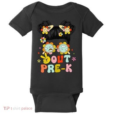 Peace Out Prek Graduation Messy Bun Baby Bodysuit