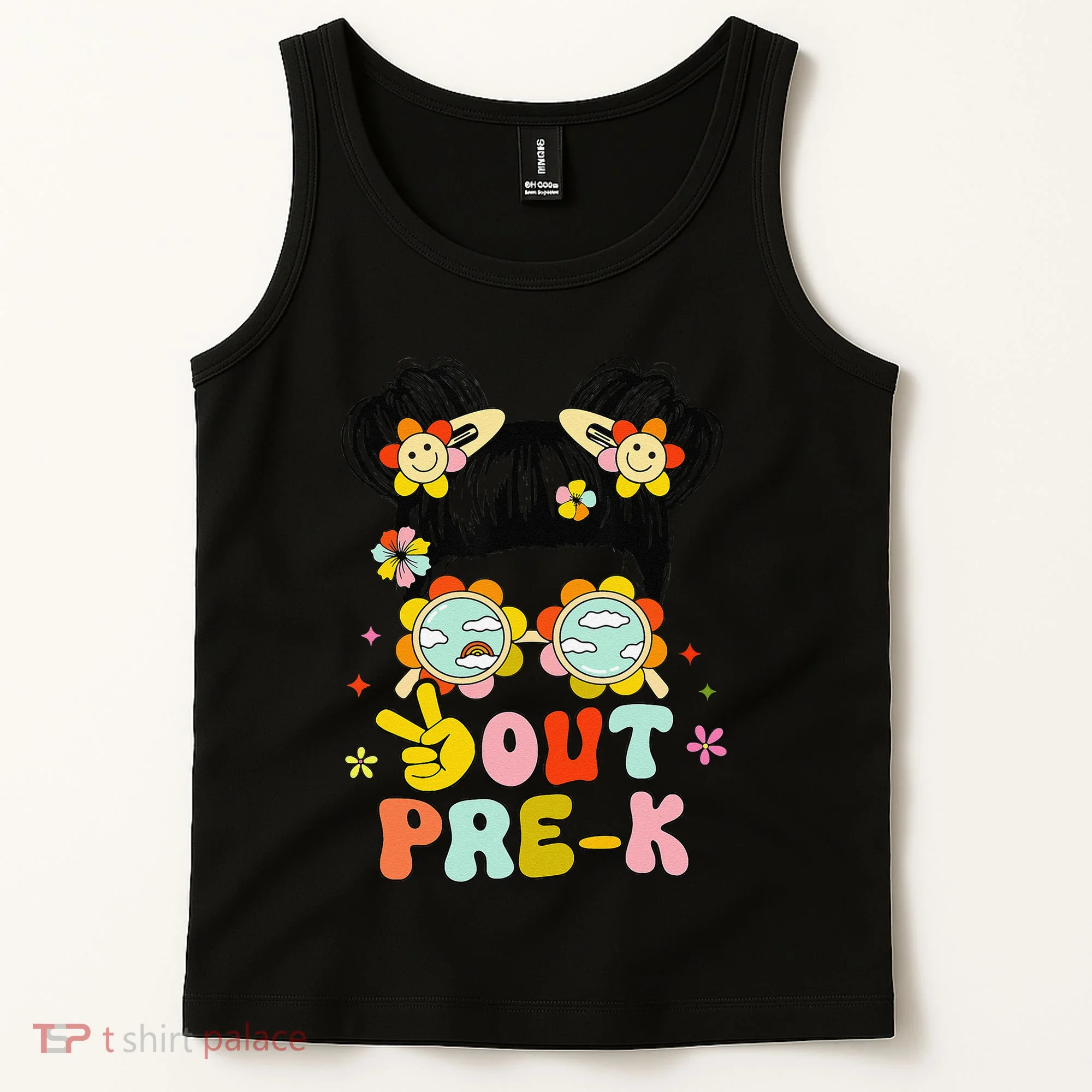 Peace Out Prek Graduation Messy Bun Tank Top
