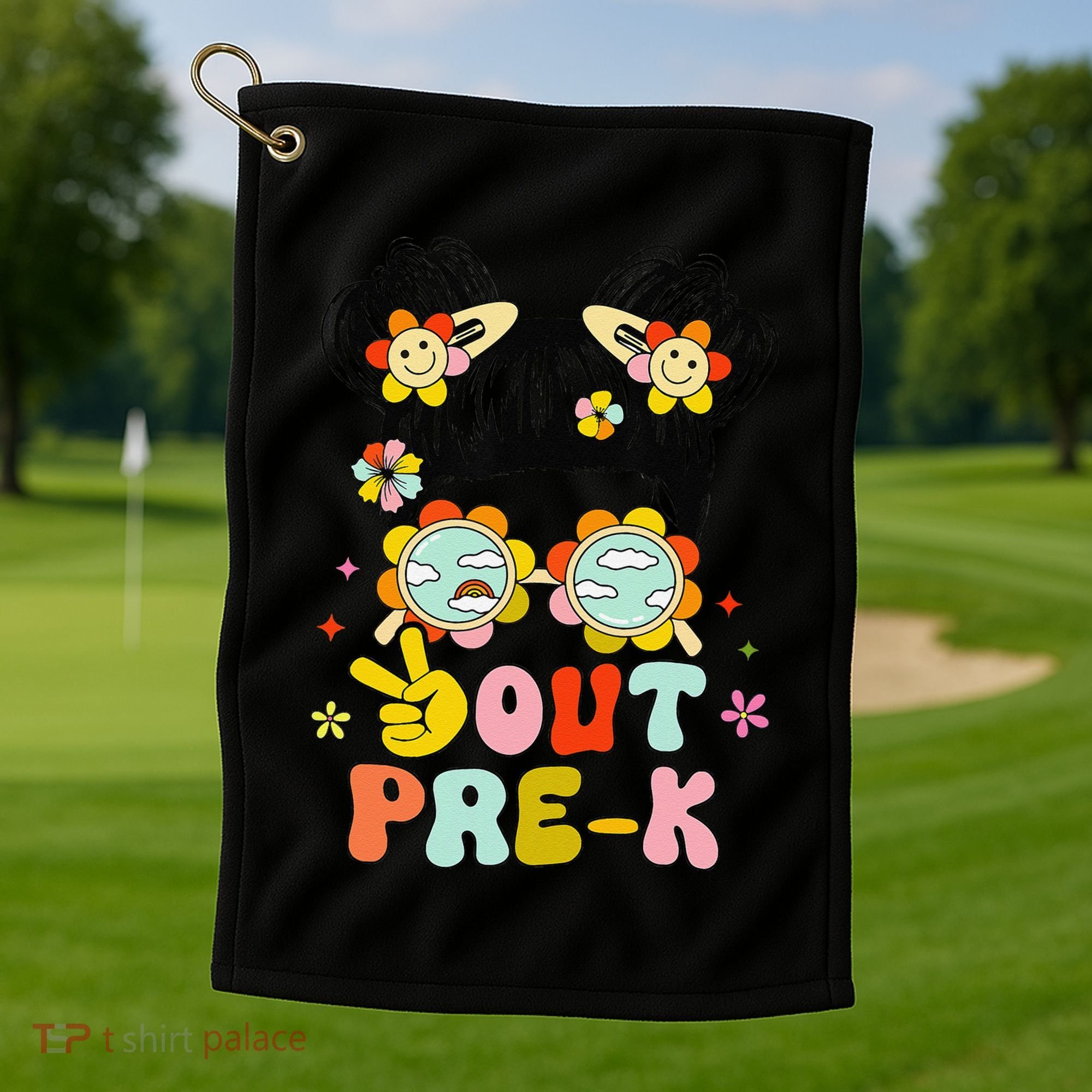 Peace Out Prek Graduation Messy Bun Golf Towel