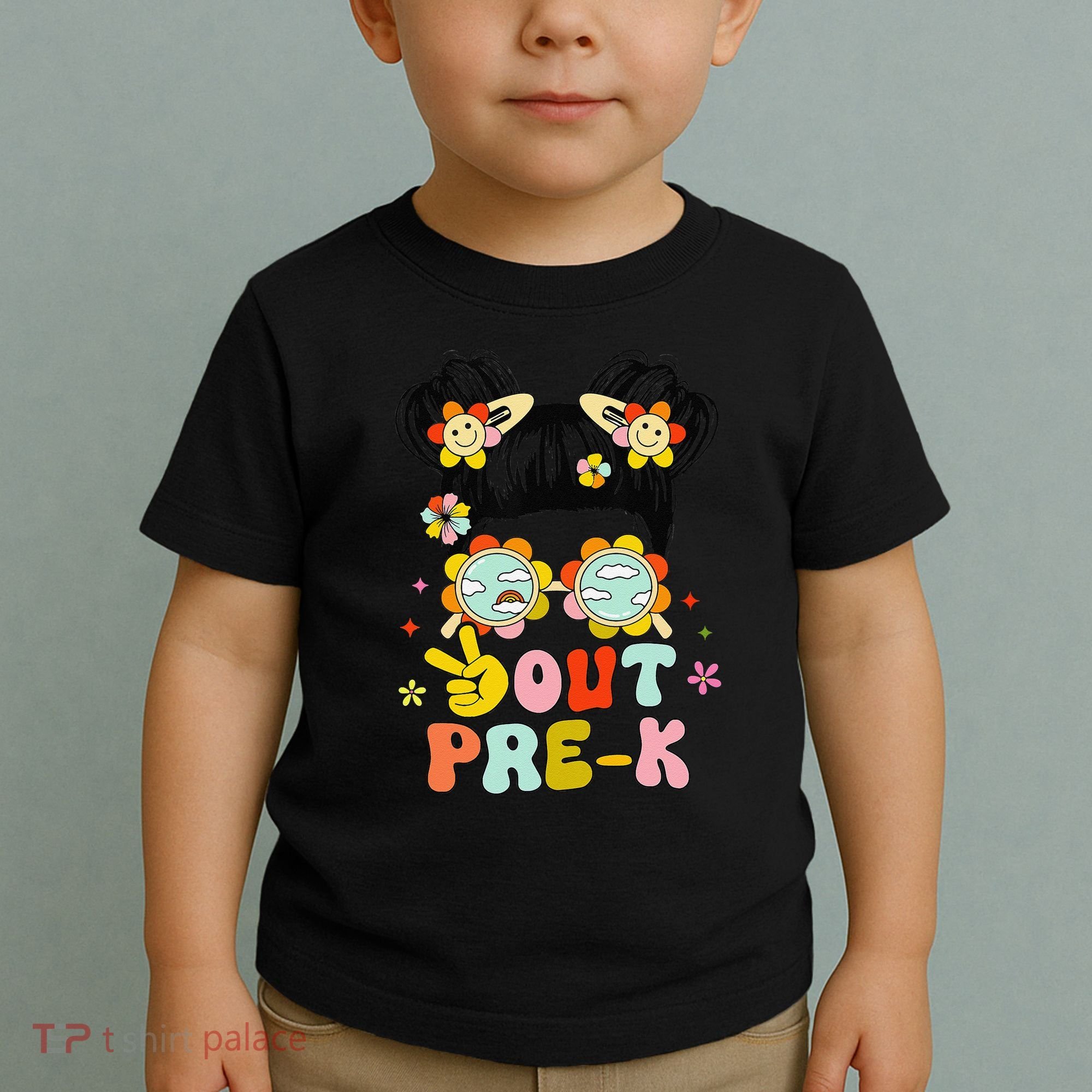 Peace Out Prek Graduation Messy Bun Toddler T-Shirt