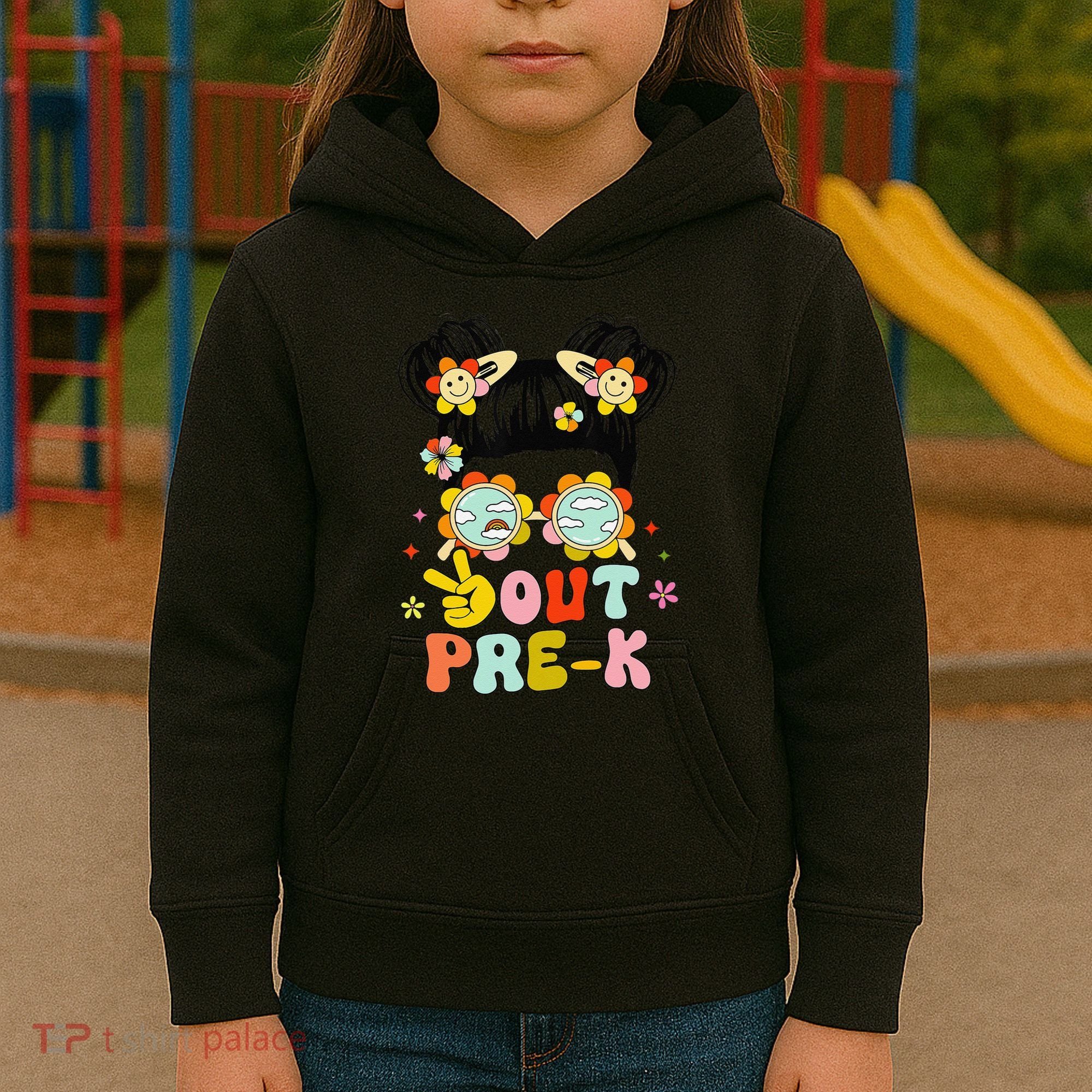 Peace Out Prek Graduation Messy Bun Kids Hoodie