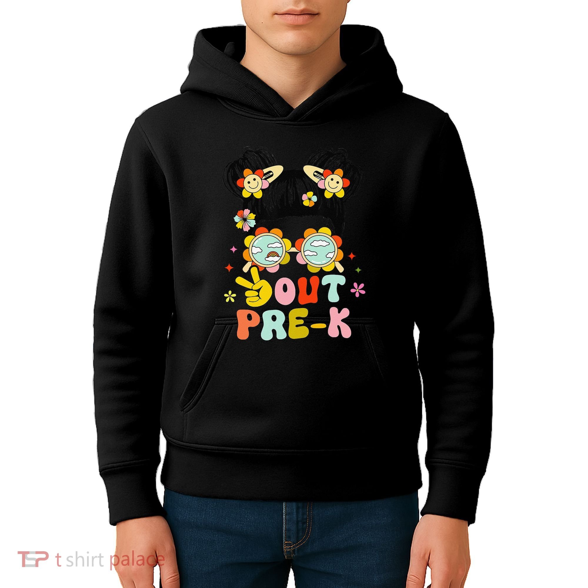 Peace Out Prek Graduation Messy Bun Kids Hoodie