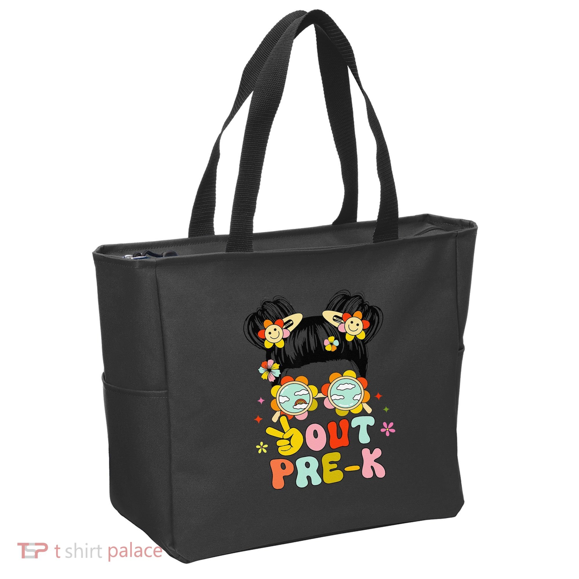 Peace Out Prek Graduation Messy Bun Tote Bag
