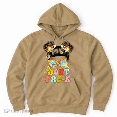 Peace Out Prek Graduation Messy Bun Hoodie