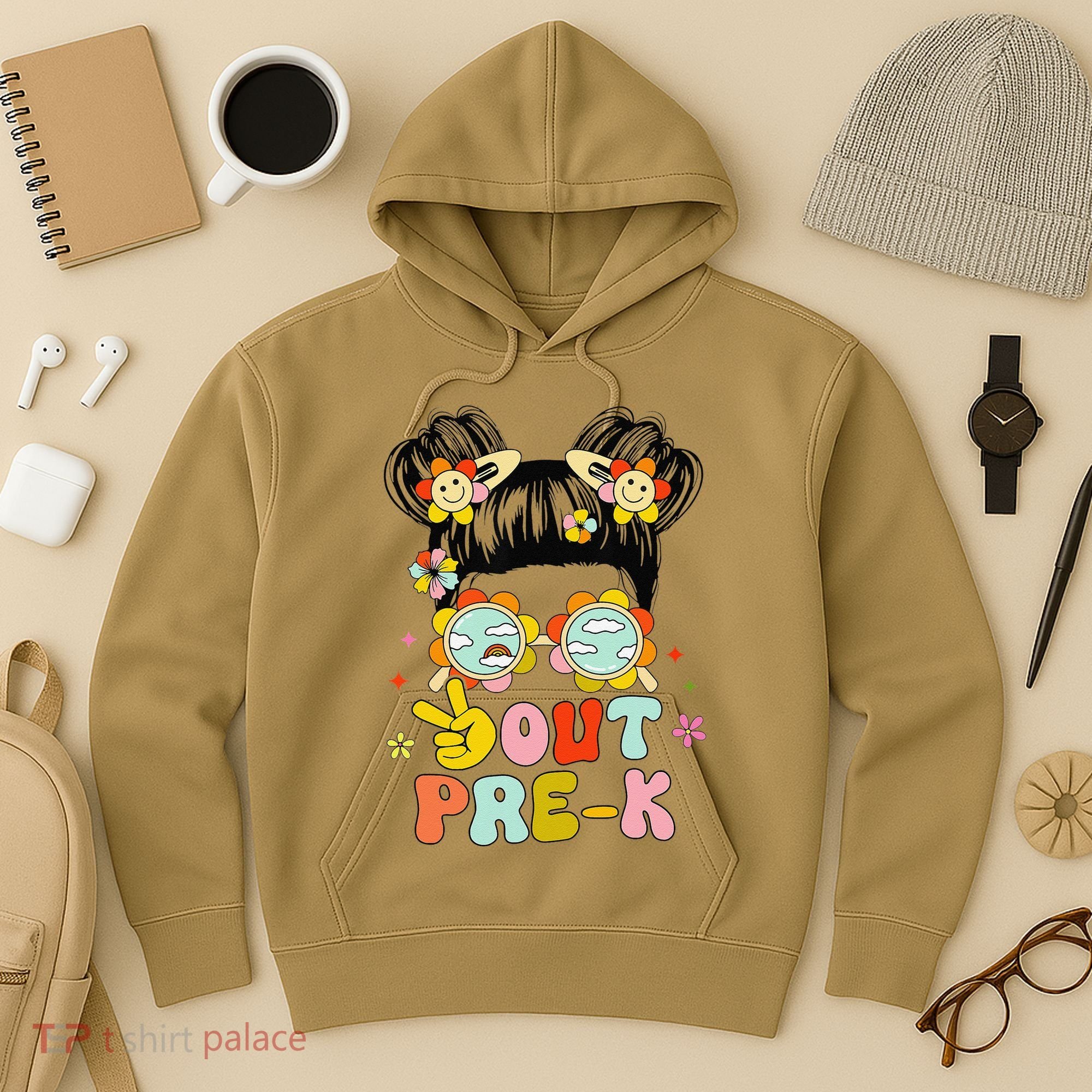 Peace Out Prek Graduation Messy Bun Hoodie