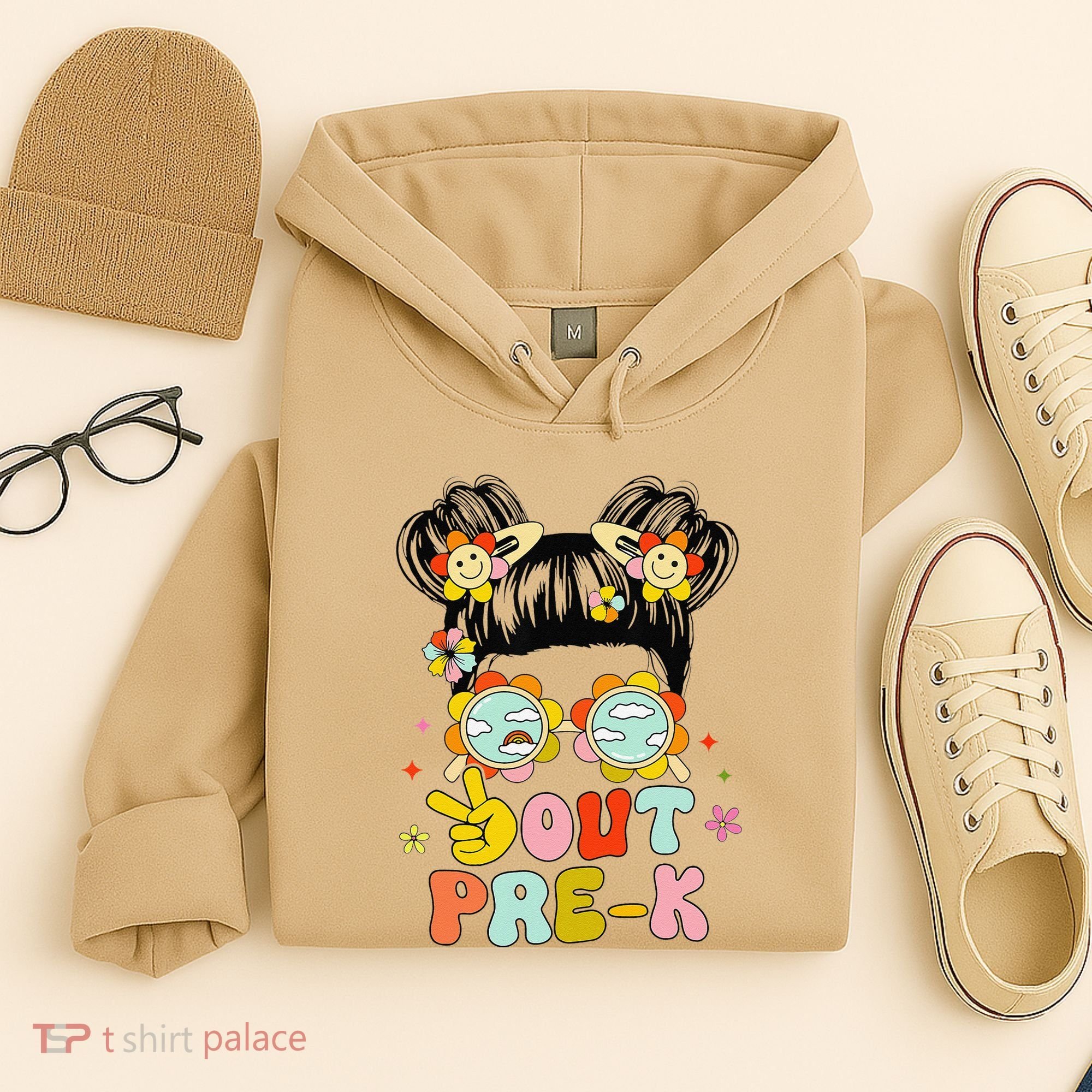 Peace Out Prek Graduation Messy Bun Hoodie