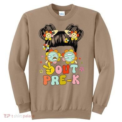 Peace Out Prek Graduation Messy Bun Sweatshirt