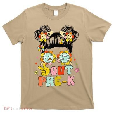 Peace Out Prek Graduation Messy Bun T-Shirt