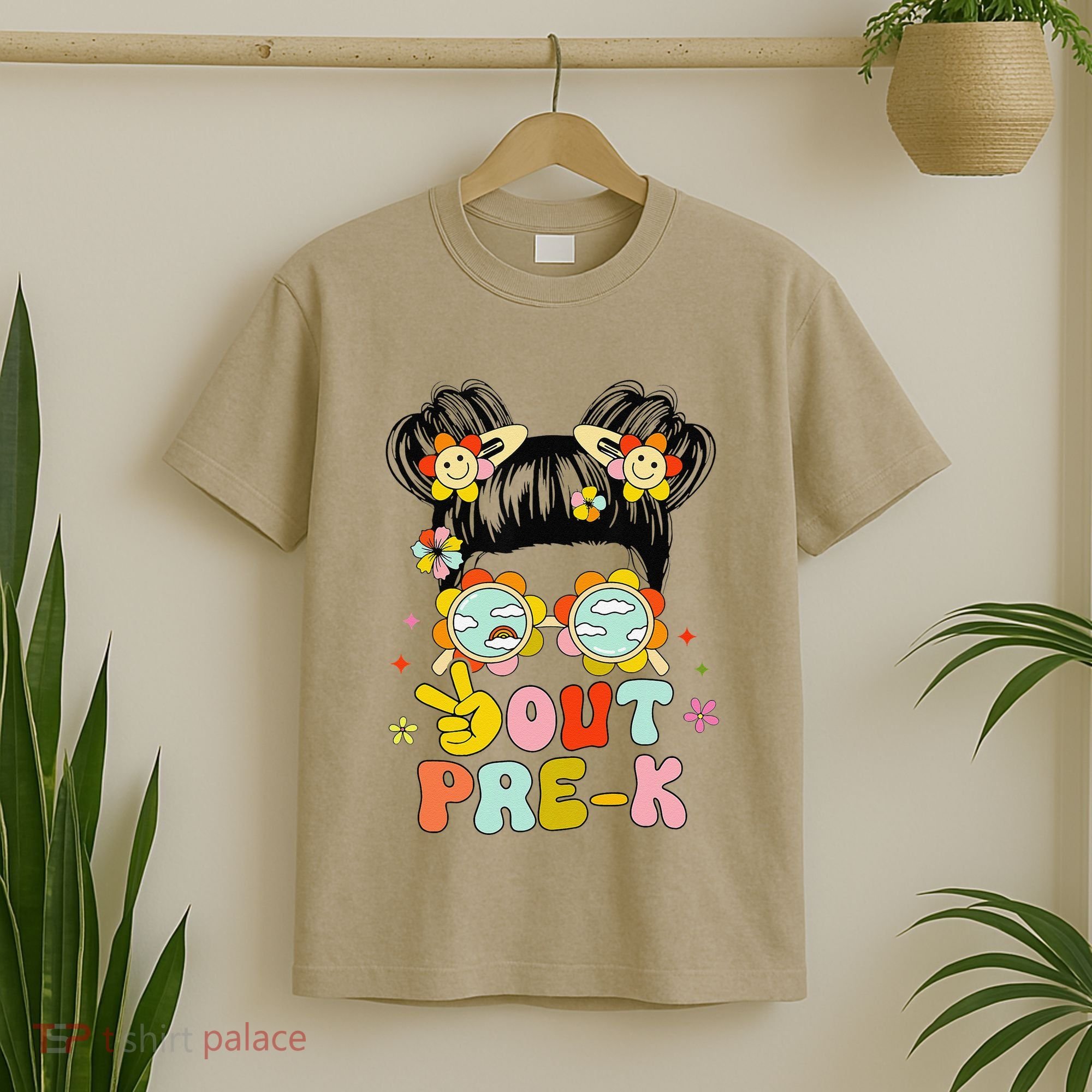 Peace Out Prek Graduation Messy Bun T-Shirt