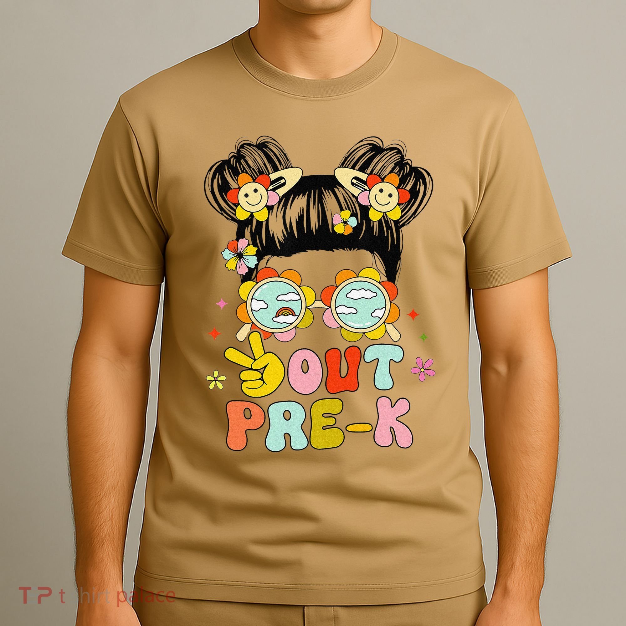 Peace Out Prek Graduation Messy Bun T-Shirt