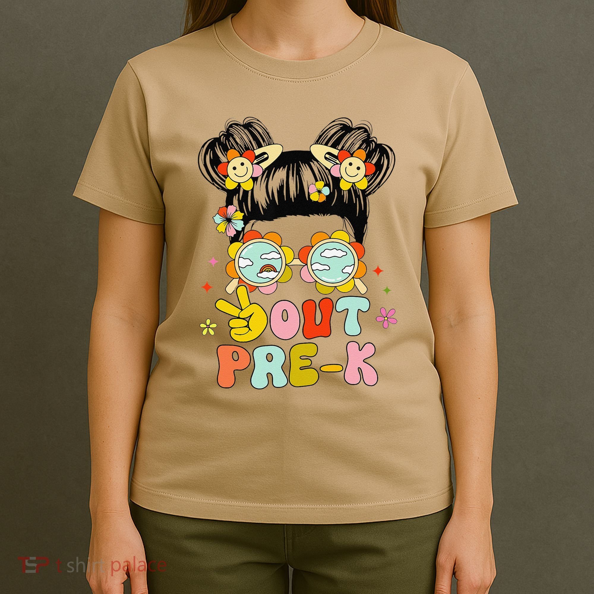 Peace Out Prek Graduation Messy Bun T-Shirt