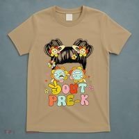 Peace Out Prek Graduation Messy Bun T-Shirt thumb 5