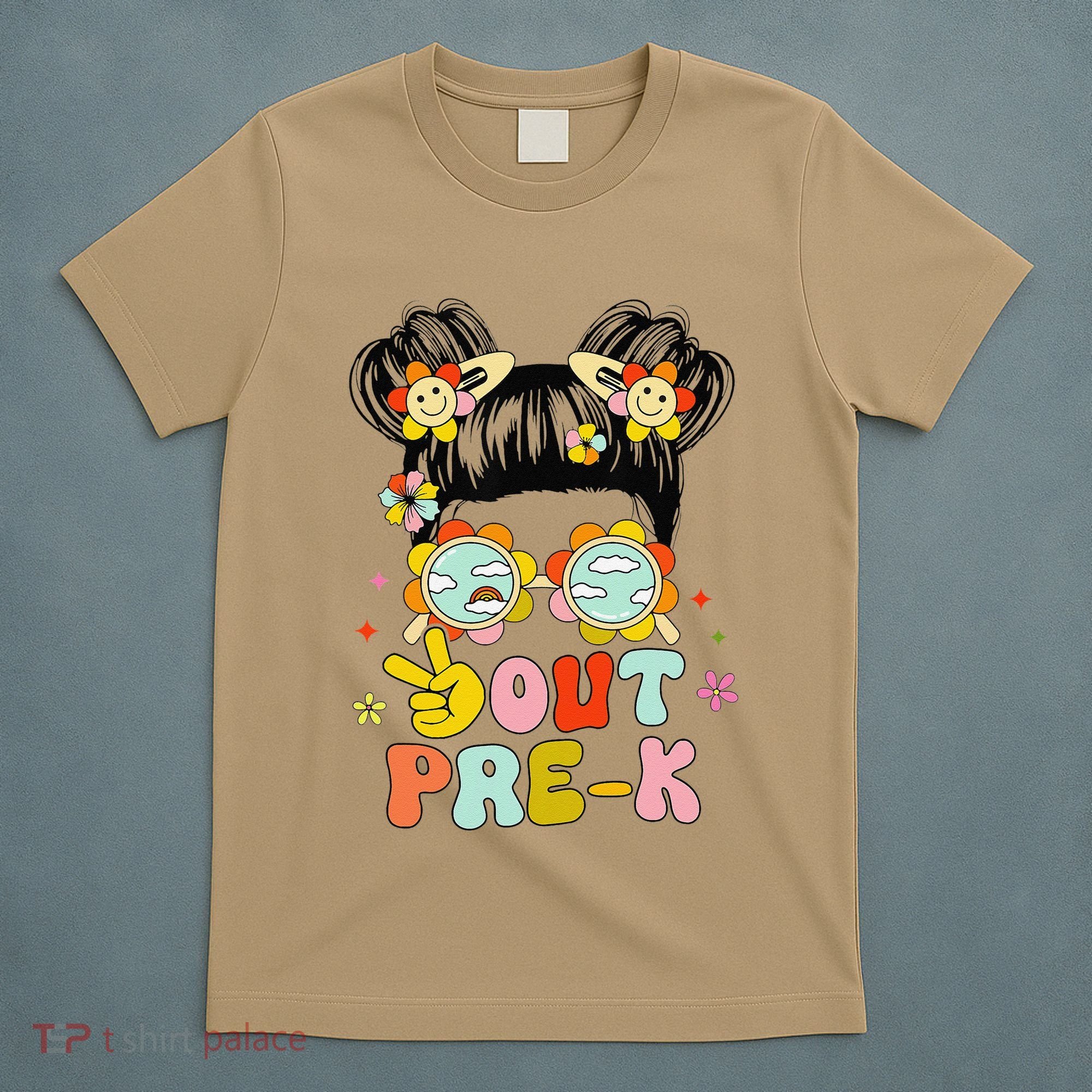 Peace Out Prek Graduation Messy Bun T-Shirt