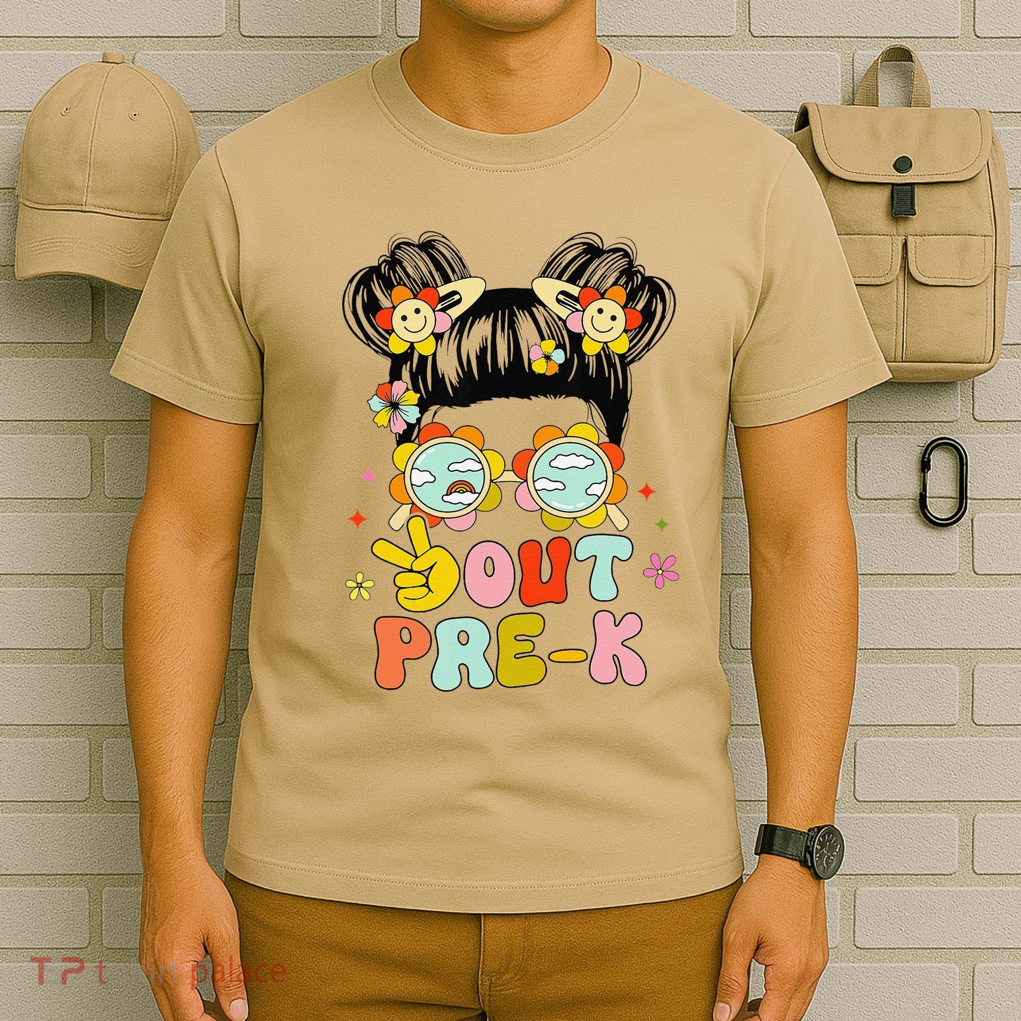 Peace Out Prek Graduation Messy Bun T-Shirt