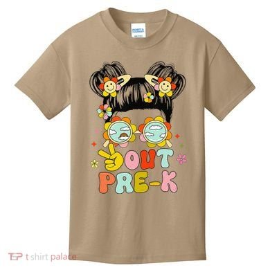 Peace Out Prek Graduation Messy Bun Kids T-Shirt