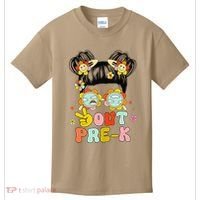 Peace Out Prek Graduation Messy Bun Kids T-Shirt thumb 0