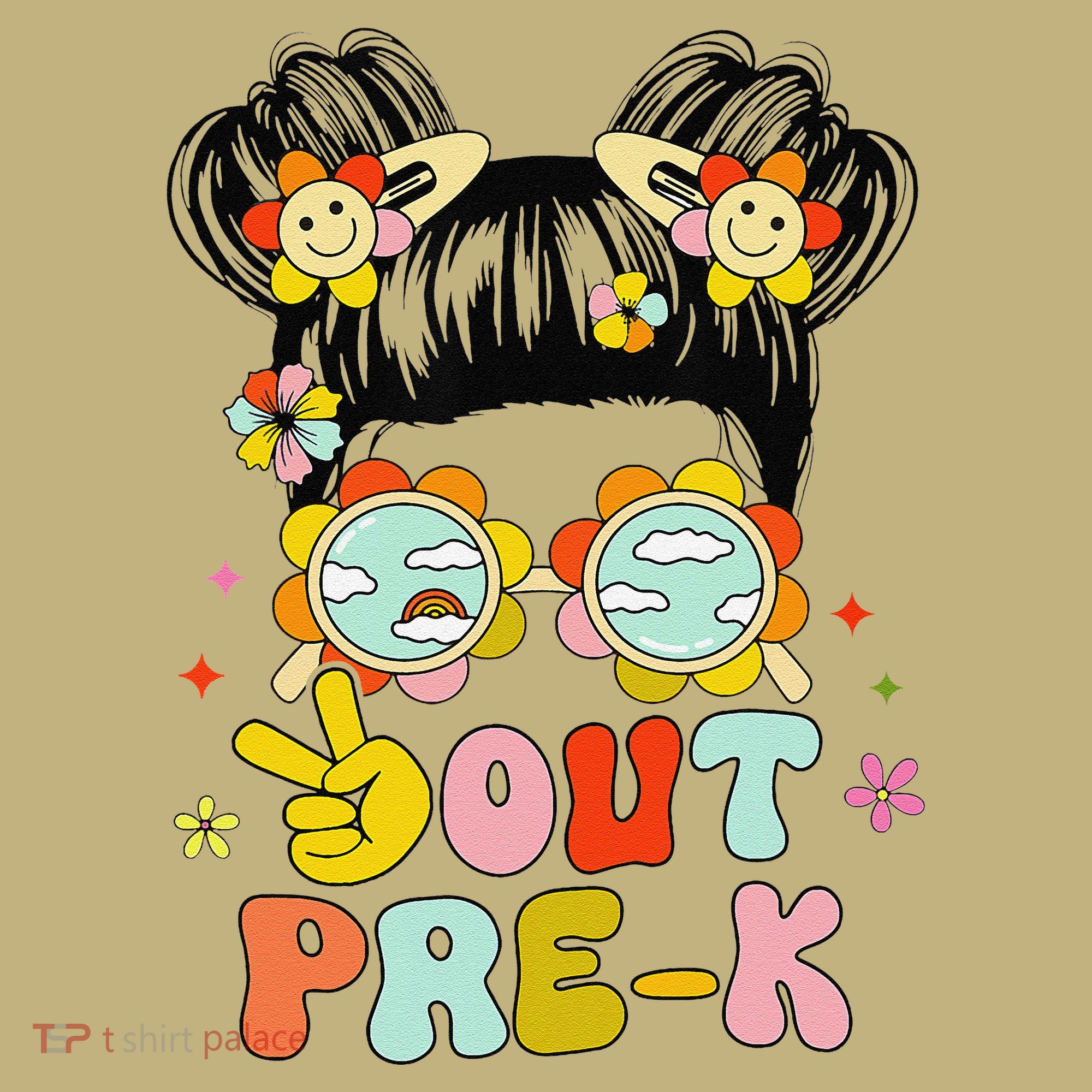Peace Out Prek Graduation Messy Bun Kids T-Shirt