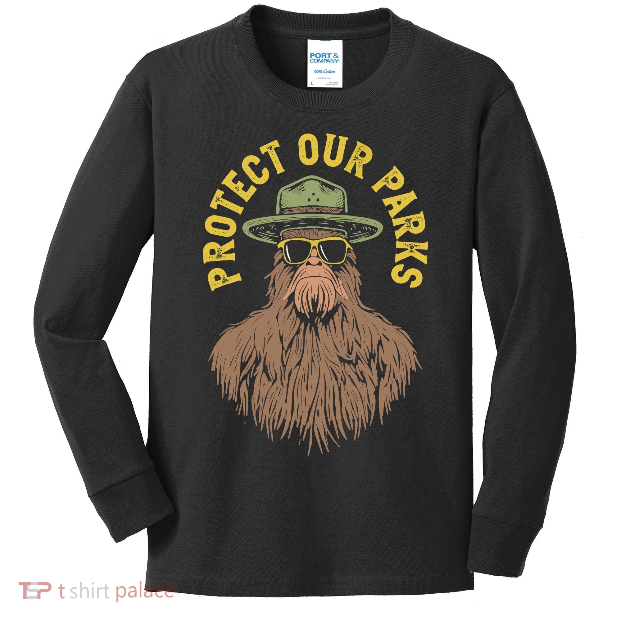 Protect Our Parks! Sasquatch Park Ranger Funny Bigfoot Kids Long Sleeve Shirt