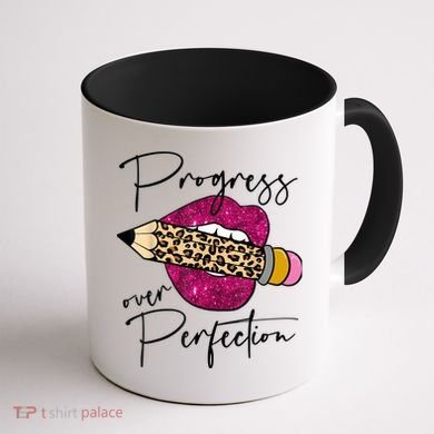 Progress Over Perfection Leopard Pencil Motivational Teacher Coffee Mug back