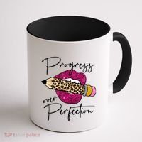 Progress Over Perfection Leopard Pencil Motivational Teacher Coffee Mug thumb 1